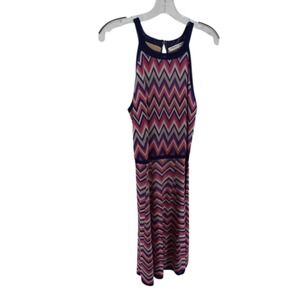 Trina Turk Chevron Midi Dress Women's Medium Pink Purple Sleeveless A-Line